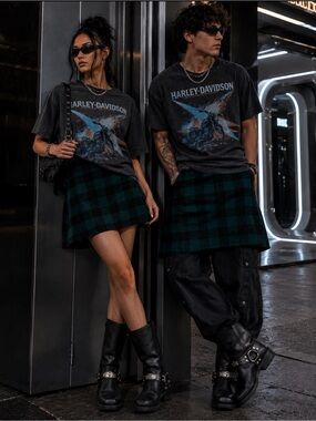 J. Crew Black and Teal Plaid Skirt
